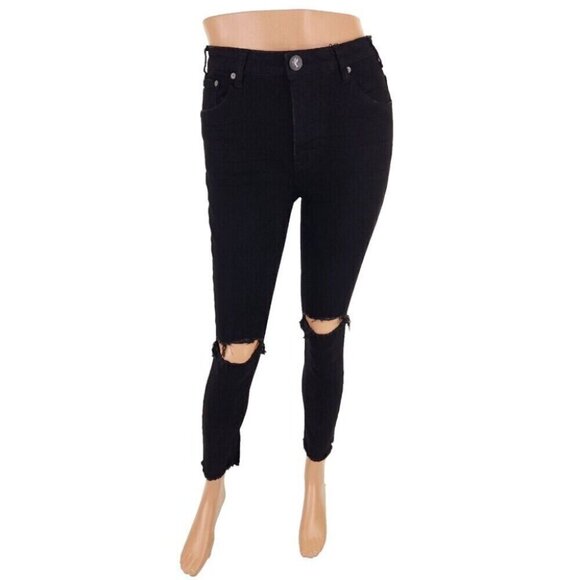 One Teaspoon High Waist FreeBird Skinny Jeans 29R Black Punk Distressed Nwt - Picture 2 of 16